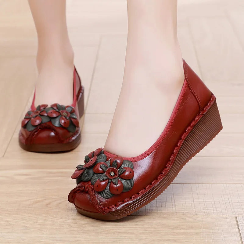 Mocassins vintage de luxe en cuir de vache faits à la main pour femmes