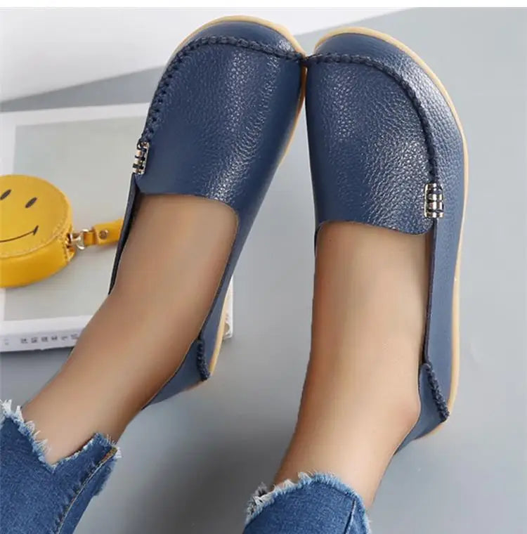 Mocassins plats en cuir véritable pour femmes