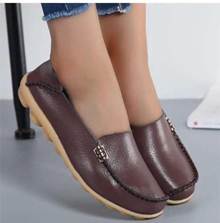 Mocassins plats en cuir véritable pour femmes