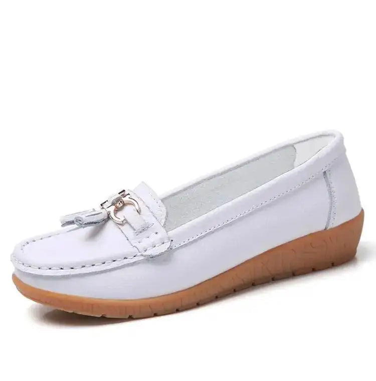 Mocassins compensés rétro en cuir véritable pour femmes