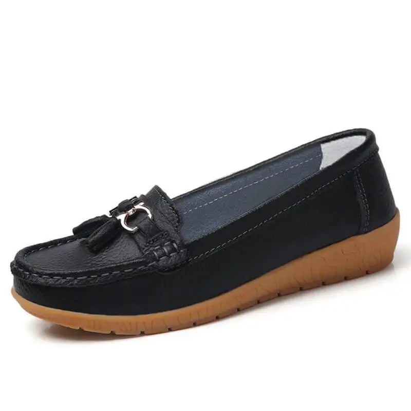 Mocassins compensés rétro en cuir véritable pour femmes