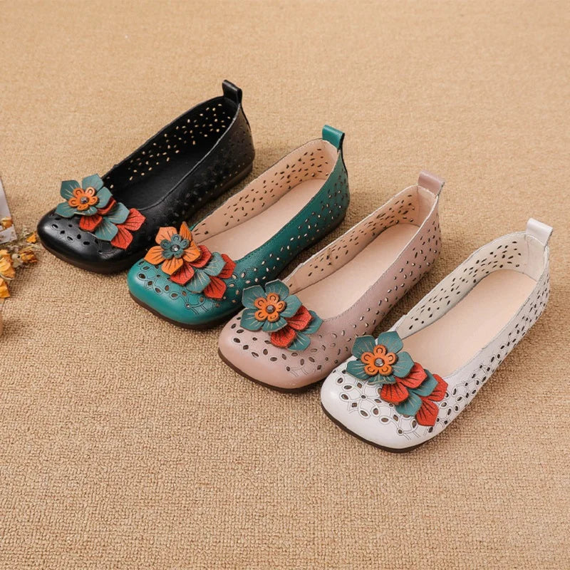 Mocassins vintage de luxe en cuir de vache faits à la main pour femmes