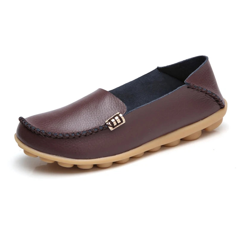 Mocassins plats en cuir véritable pour femmes