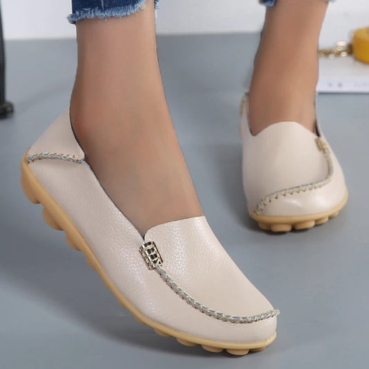 Mocassins plats en cuir véritable pour femmes
