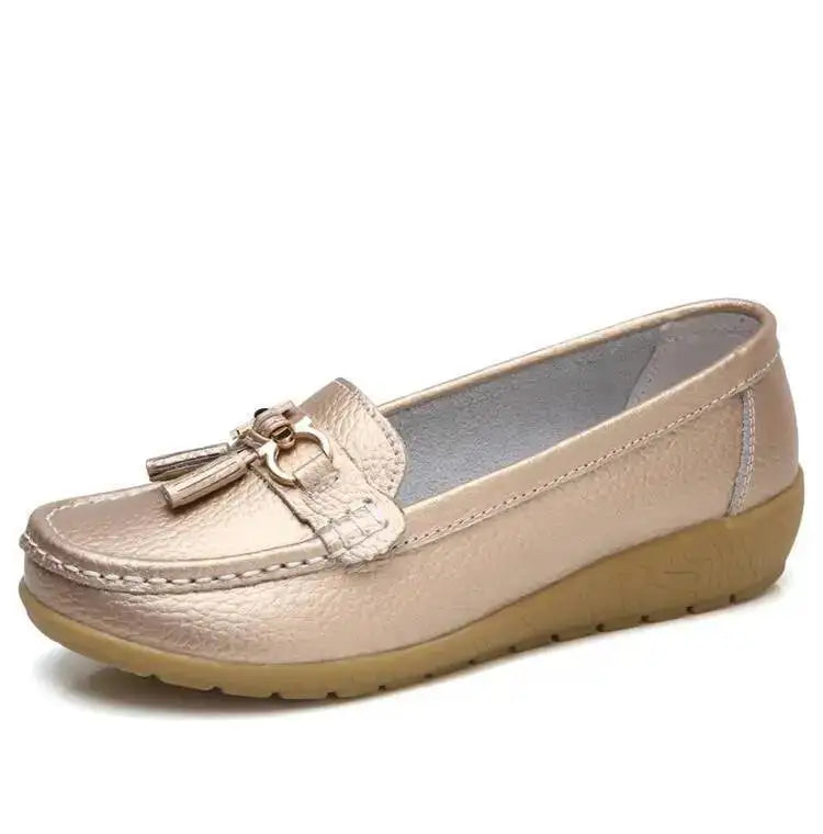 Mocassins compensés rétro en cuir véritable pour femmes