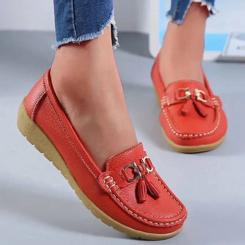 Mocassins compensés rétro en cuir véritable pour femmes
