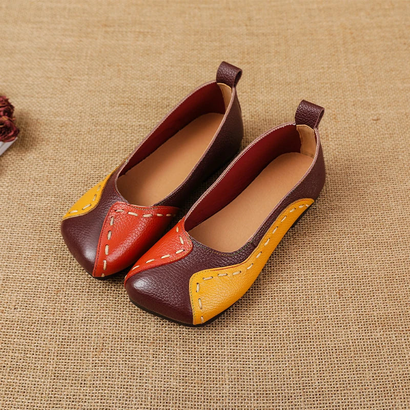 Mocassins vintage de luxe en cuir de vache faits à la main pour femmes
