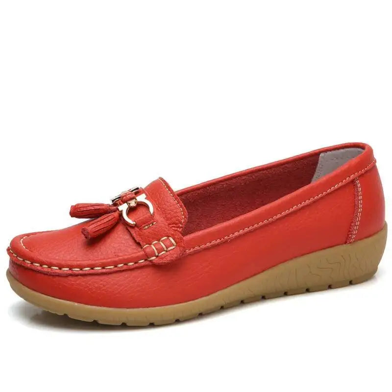 Mocassins compensés rétro en cuir véritable pour femmes