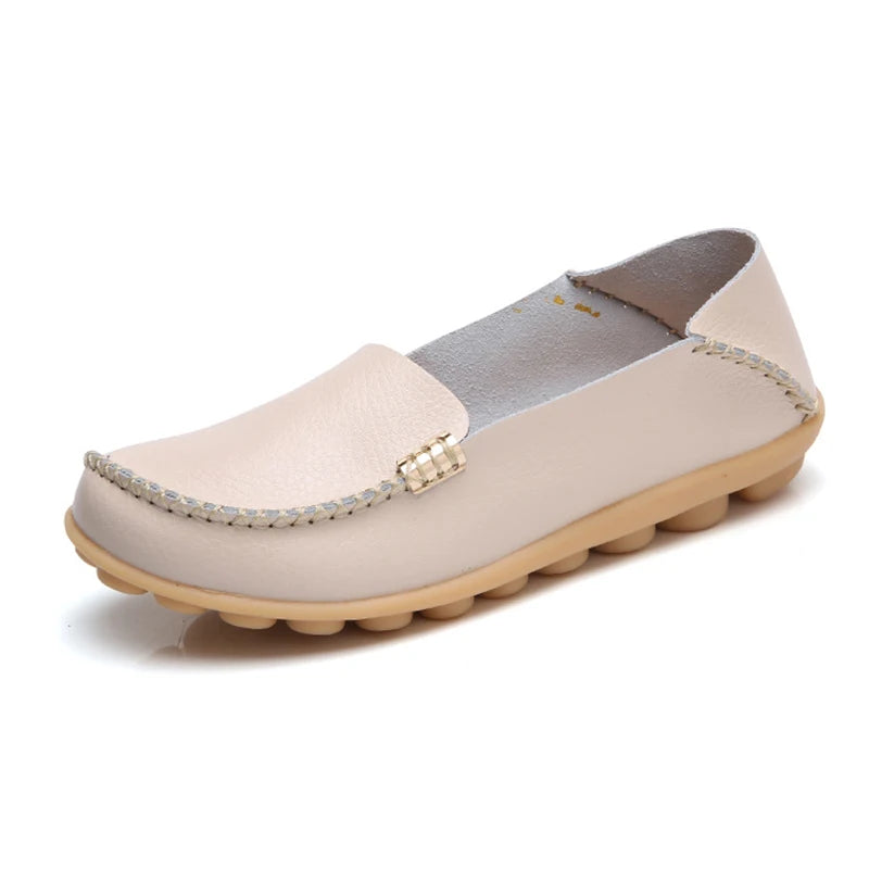 Mocassins plats en cuir véritable pour femmes