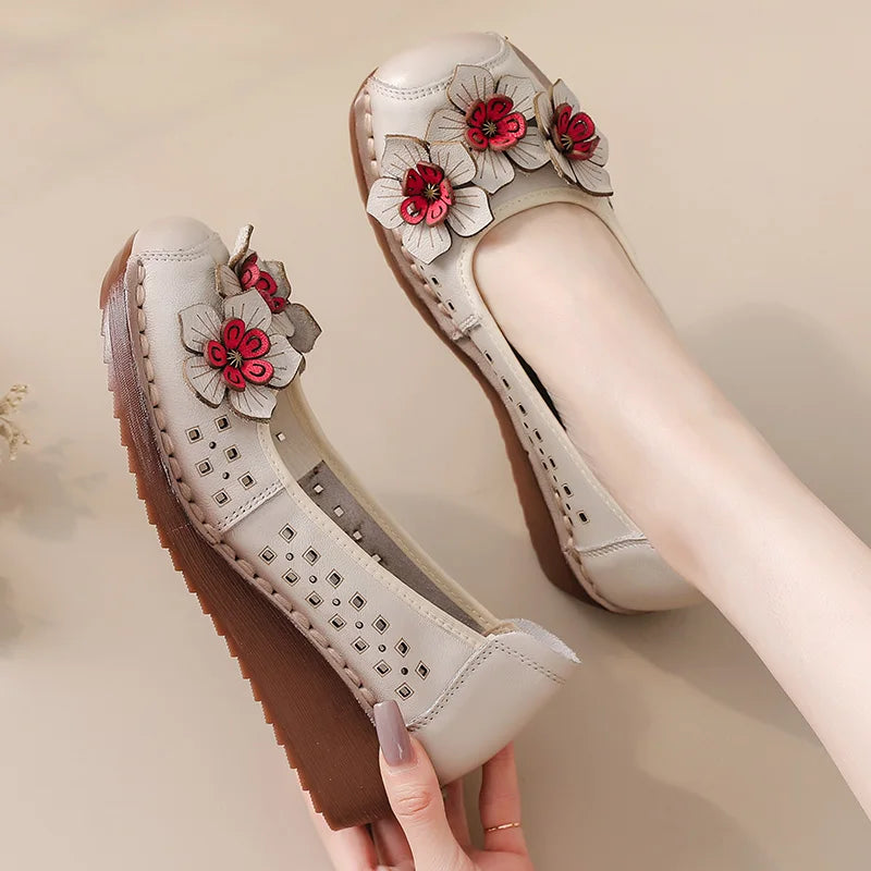 Mocassins vintage de luxe en cuir de vache faits à la main pour femmes