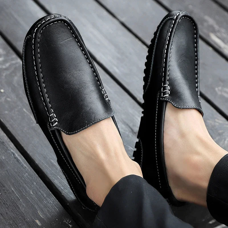 Mocassins en cuir véritable respirants et décontractés pour hommes