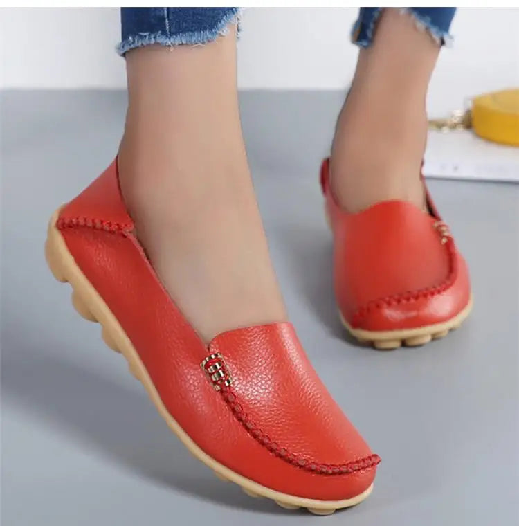 Mocassins plats en cuir véritable pour femmes