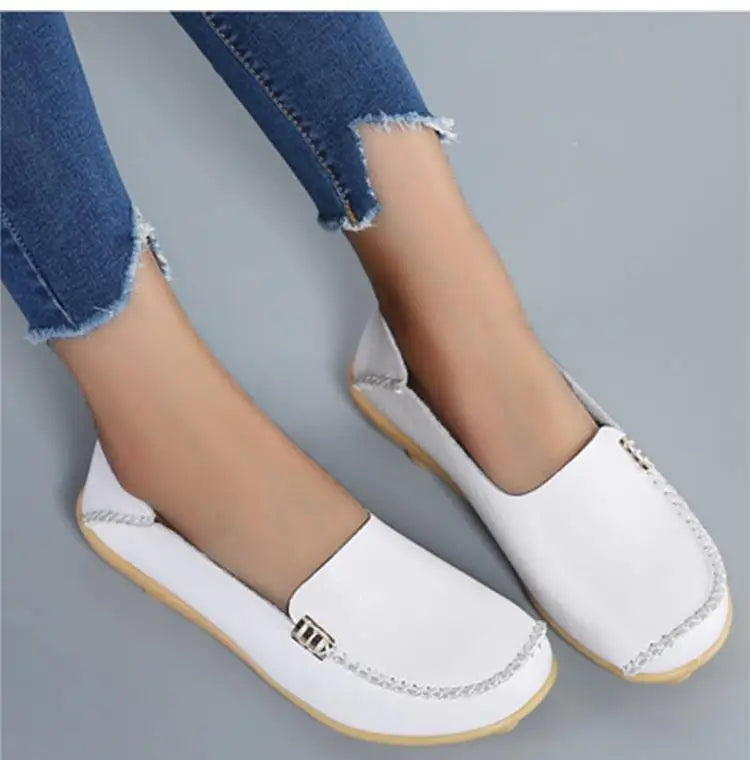 Mocassins plats en cuir véritable pour femmes