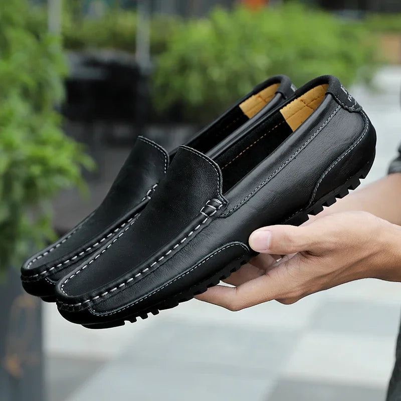 Mocassins en cuir véritable respirants et décontractés pour hommes