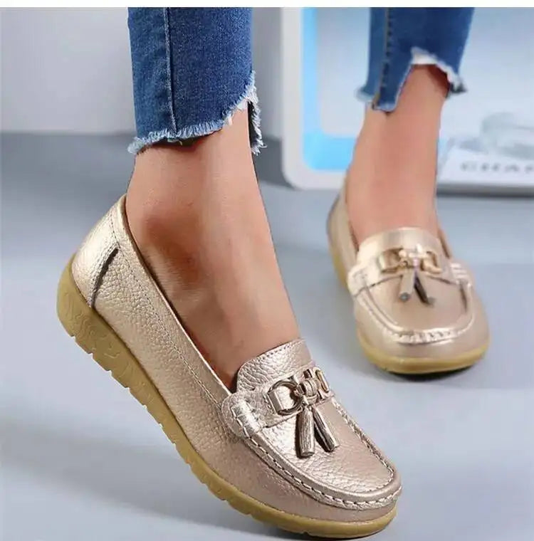 Mocassins compensés rétro en cuir véritable pour femmes