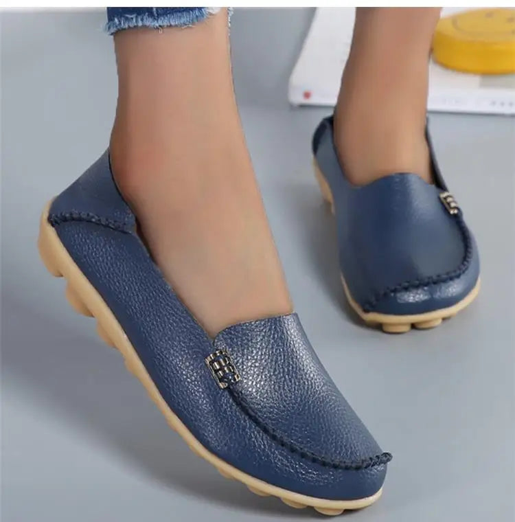 Mocassins plats en cuir véritable pour femmes