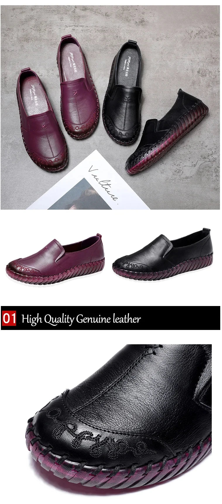 Mocassins en cuir de vache tendance pour femmes