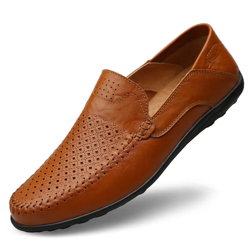 Chaussures en cuir véritable pour hommes, mocassins décontractés de luxe