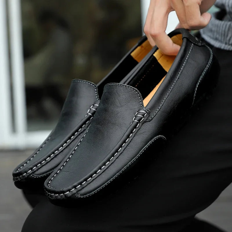 Mocassins en cuir véritable respirants et décontractés pour hommes