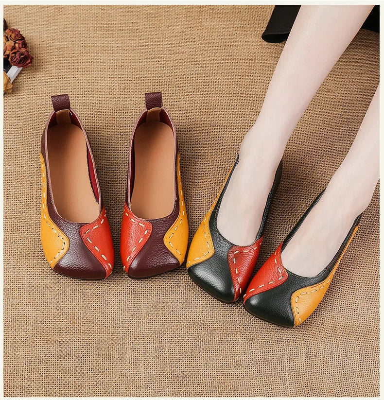 Mocassins vintage de luxe en cuir de vache faits à la main pour femmes