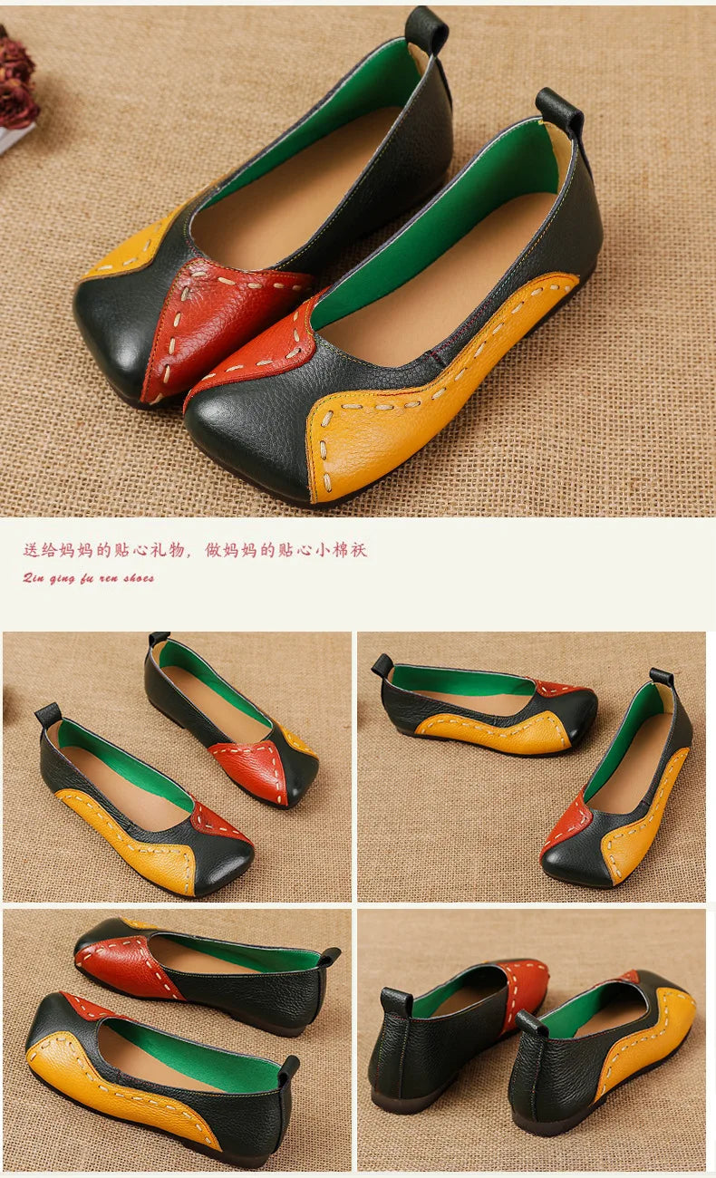 Mocassins vintage de luxe en cuir de vache faits à la main pour femmes