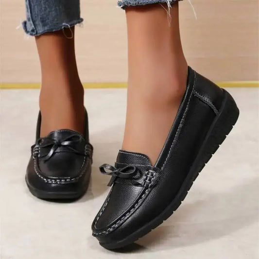Mocassins compensés en cuir véritable pour femmes