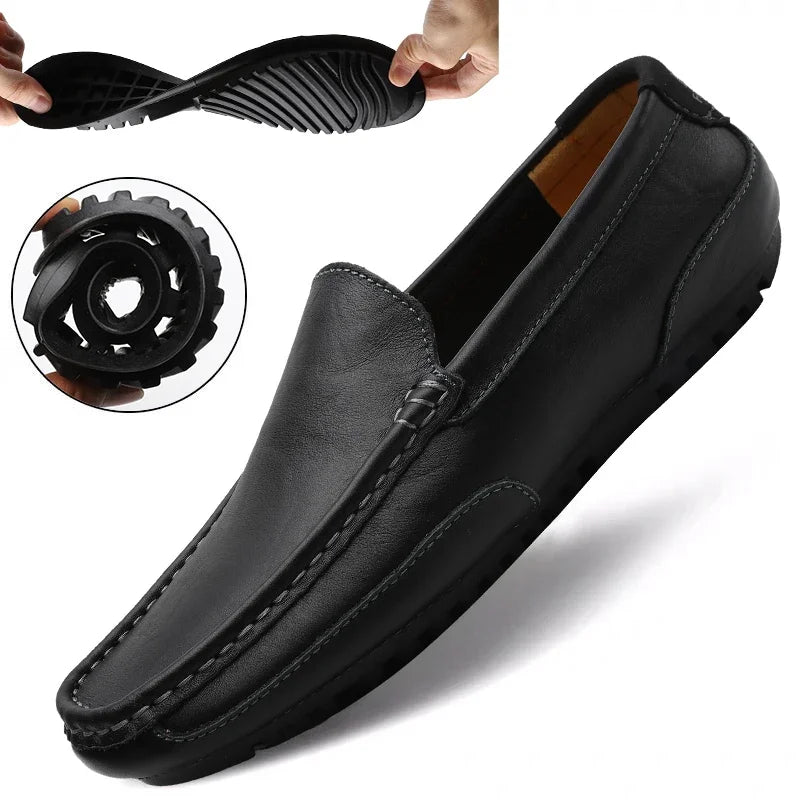 Mocassins en cuir véritable respirants et décontractés pour hommes