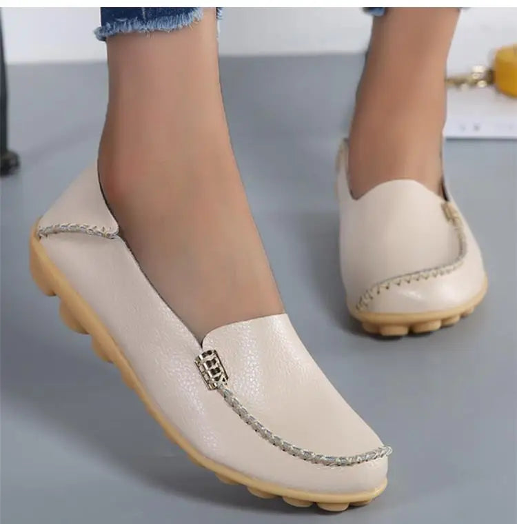 Mocassins plats en cuir véritable pour femmes