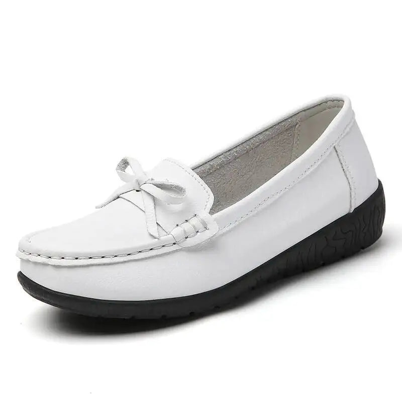 Mocassins compensés en cuir véritable pour femmes