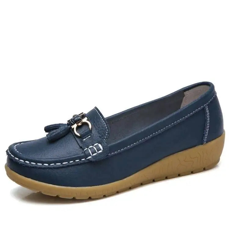 Mocassins compensés rétro en cuir véritable pour femmes