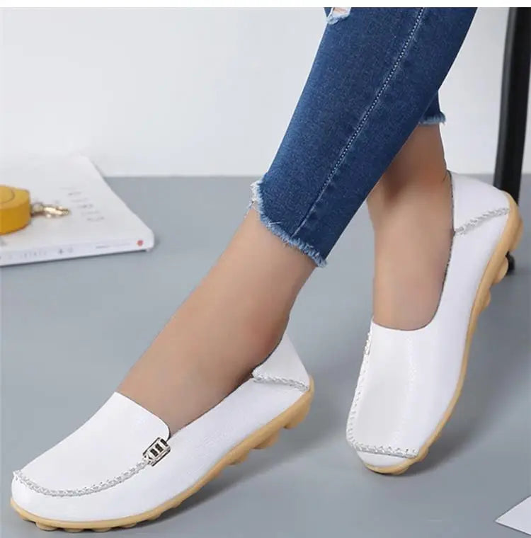 Mocassins plats en cuir véritable pour femmes
