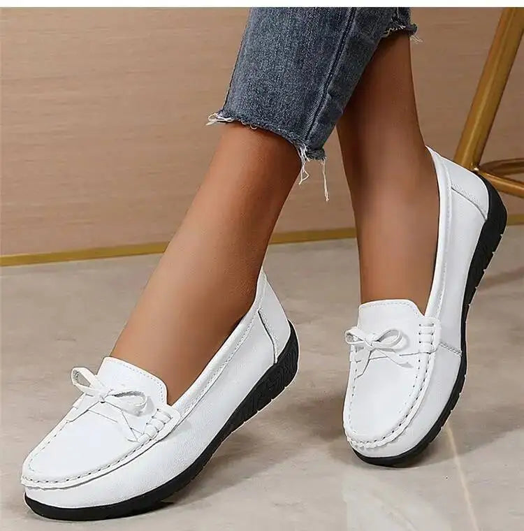 Mocassins compensés en cuir véritable pour femmes