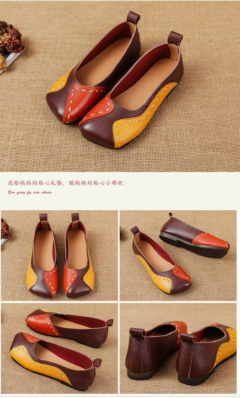 Mocassins vintage de luxe en cuir de vache faits à la main pour femmes