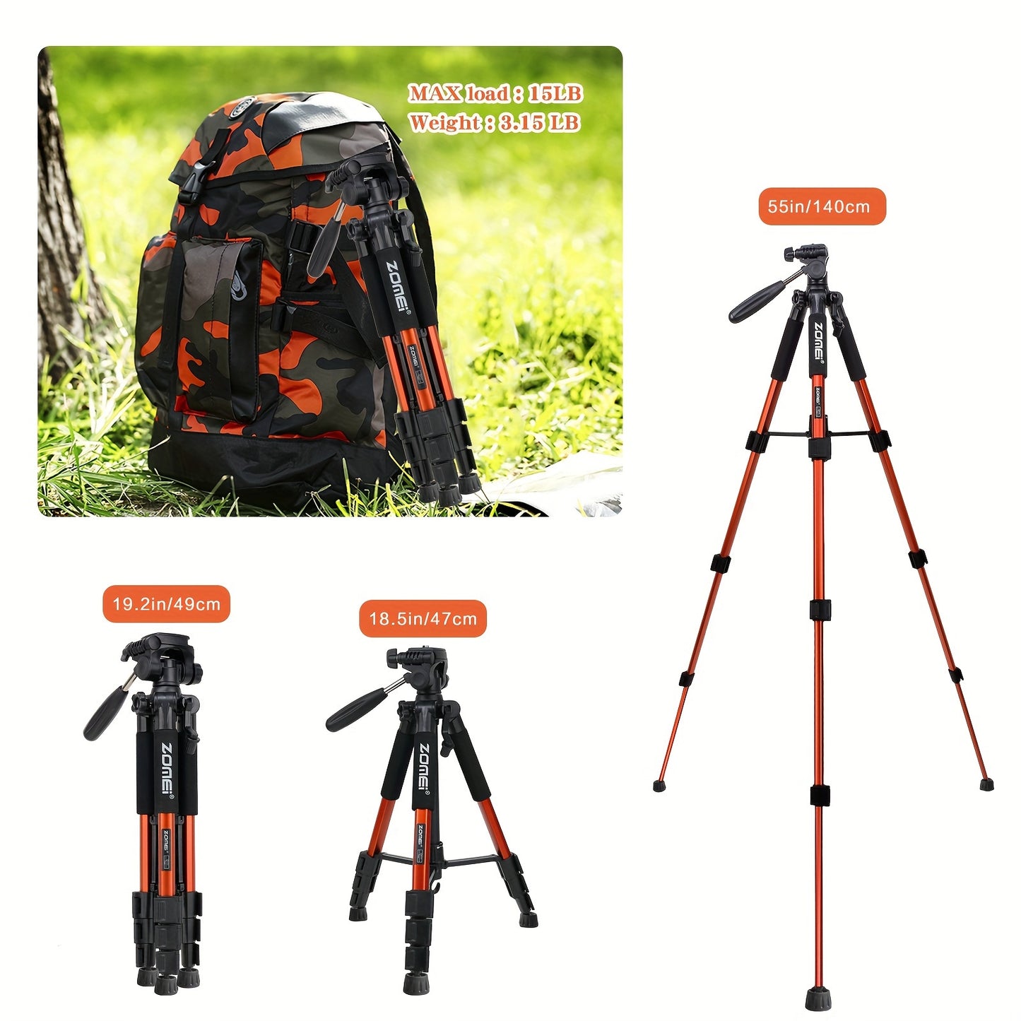 1pc Camera Tripod, 55in Tripod For Camera, Tripod Stand For Video Recording Photo Vlogging, Travel Bag For DSLR Camera Phone Projectors Lasers