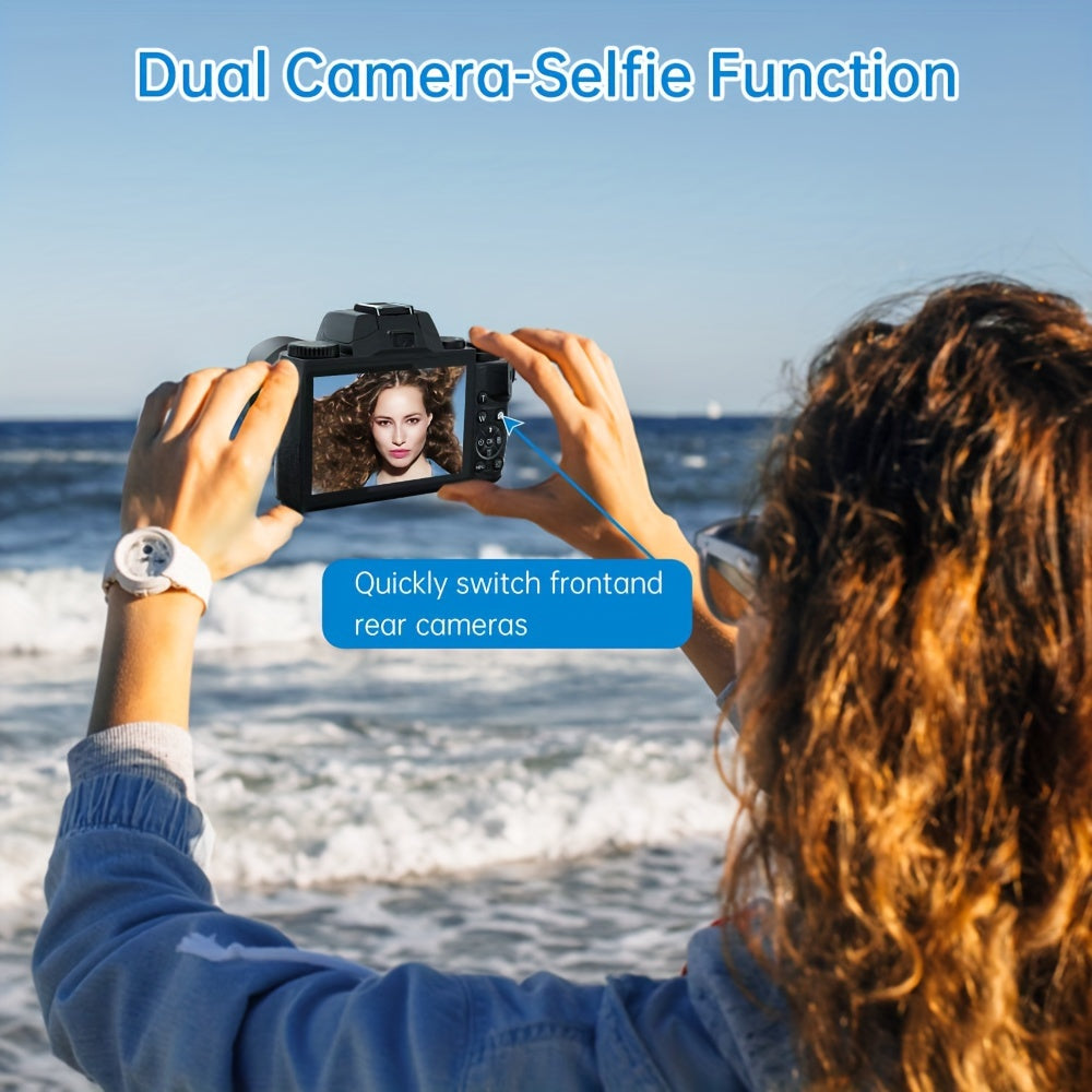 64MP 4K Vlogging Camera Pro - Dual Cameras, 16x Digital Zoom, WiFi, Touch Screen, 32GB SD Card, Camera Bag - High-Definition Photography and Video Recording Companion