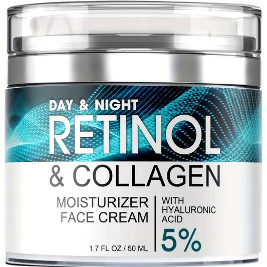 1pc 50ml Retinol Face Moisturizer, Moisturizing Cream With Collagen, Hyaluronic Acid, Vitamin C+E, Soothes Dry Skin, Improves Elasticity, Hydrating Lotion For Women And Men