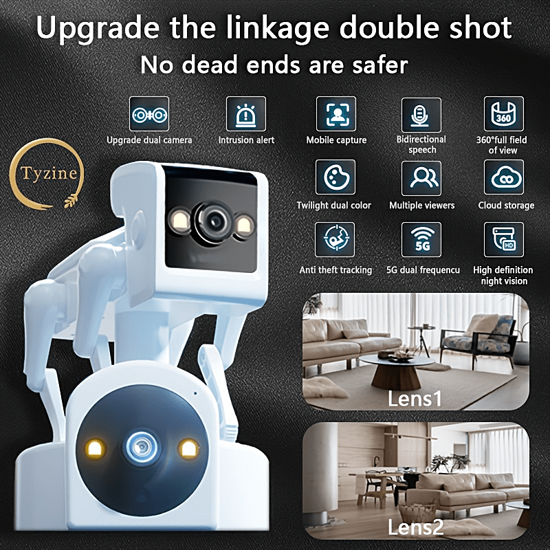 1pc Robot Dog 3MP HD Quality Upgrade Dual Camera (360° Rotation) 6 Layers Of High-definition Lens, 5G High-Speed Transmission, Support Multiple People Watch, Full Color Night Vision, HD Super Clear Night Vision, Smart Motion