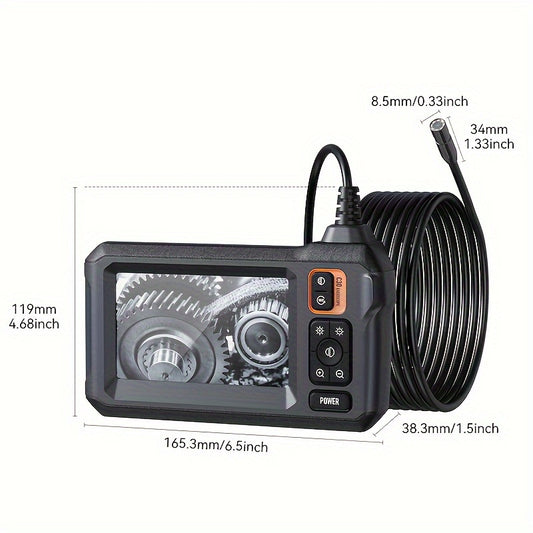 Industrial Endoscope, 8mm  Digital Borescope Inspection Camera 4.3 Inch IPS LCD Screen IP67 Waterproof Snake Camera With 8 LED Lights, 1/5/10m Semi-Rigid Cable, Auto Repair Plumbing House Auxiliary Inspection