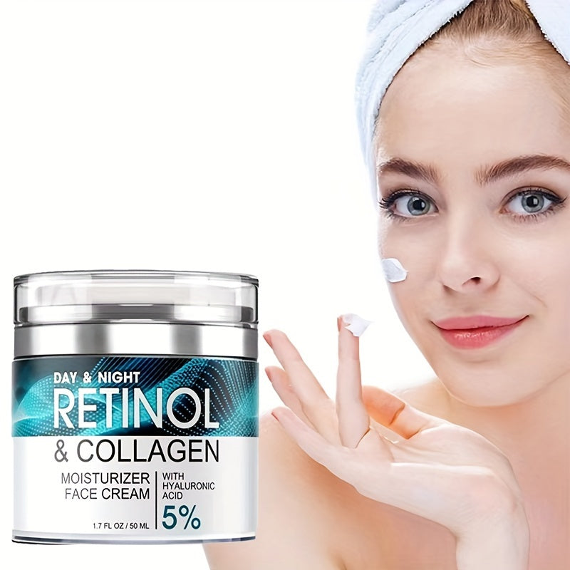1pc 50ml Retinol Face Moisturizer, Moisturizing Cream With Collagen, Hyaluronic Acid, Vitamin C+E, Soothes Dry Skin, Improves Elasticity, Hydrating Lotion For Women And Men